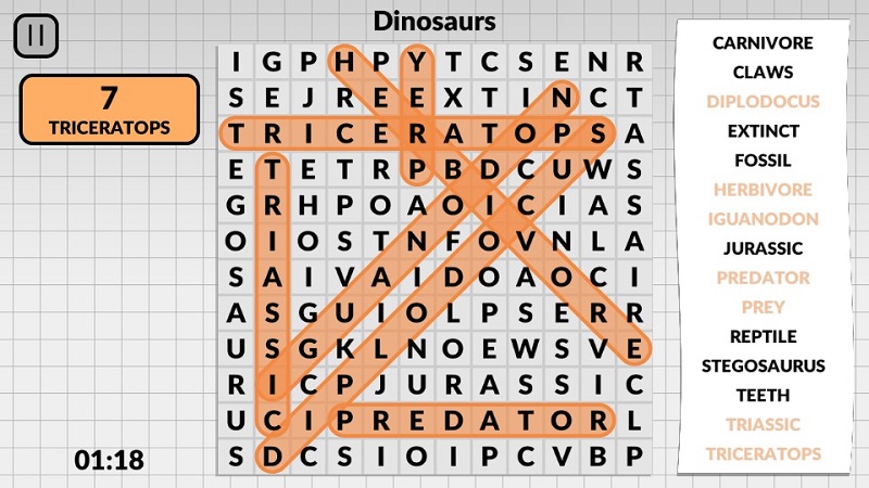 Word Search by POWGI Single Player Gameplay Dinosaurs 3