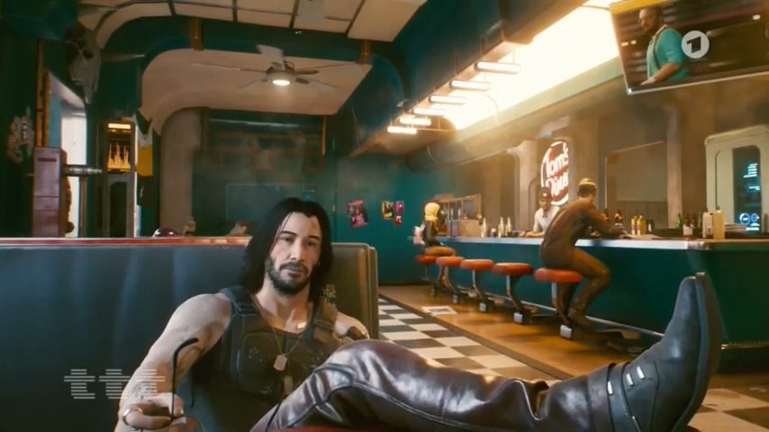 Cyberpunk 2077 New Gameplay Footage From Germany keanu johnny silverhand in the diner