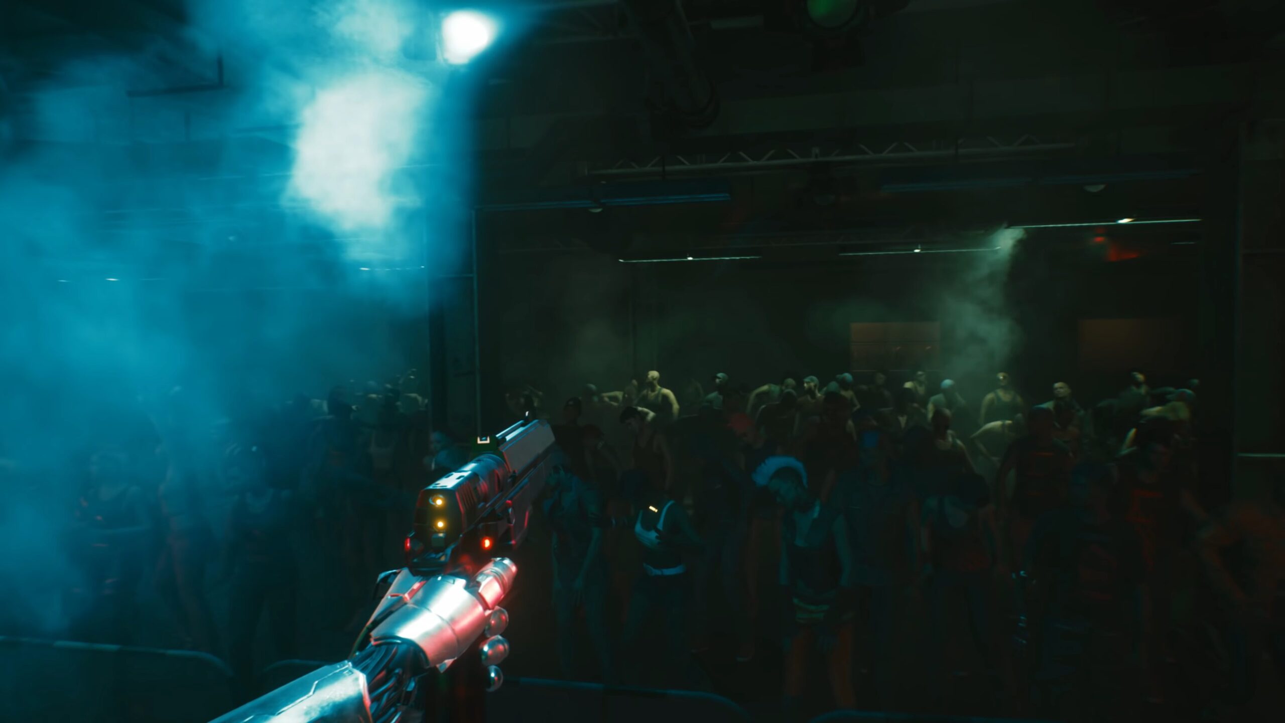 Cyberpunk 2077 Night City Wire 2 Johnny Silverhand Points Gun At Crowd