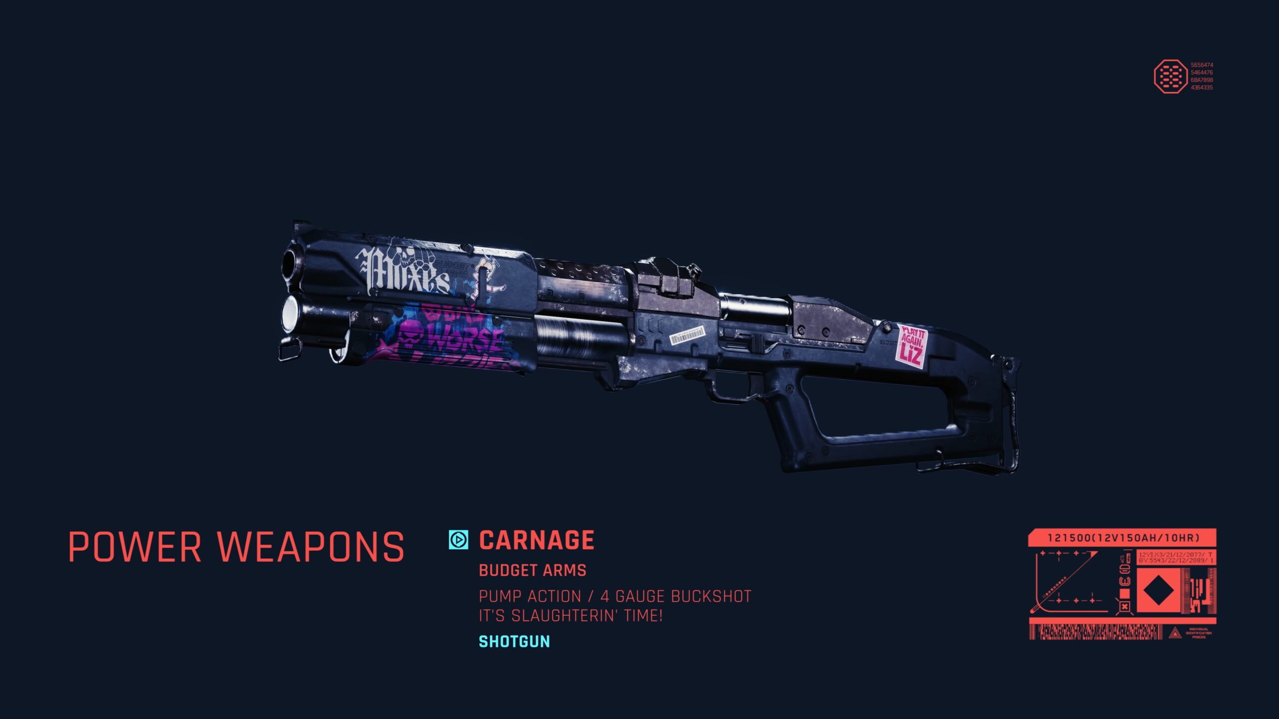 Cyberpunk 2077 Ranged Weapons Budget Arms Carnage Shotgun