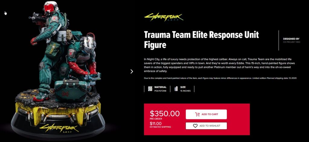 July 2020 Trauma Team Figurine Cyberpunk 2077 Merch