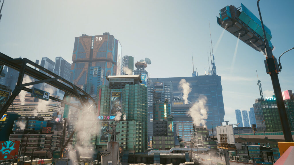 City skyline, daytime, cyberpunk 2077