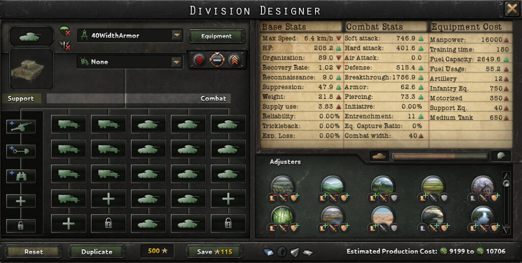 A 40 width tank division in Hearts of Iron IV.