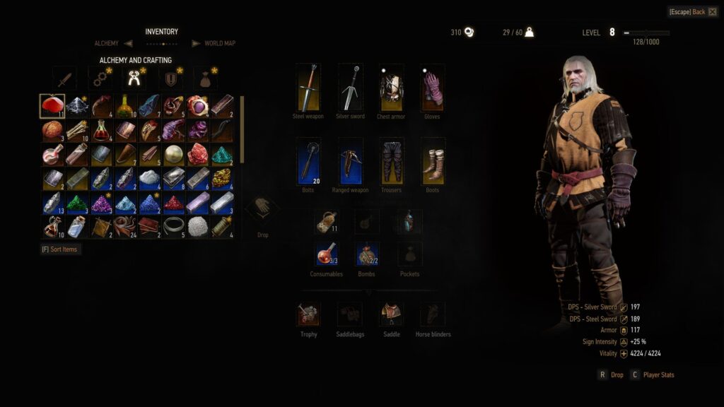 geralt inventory complete crafting guide