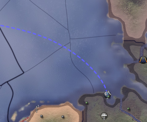 An example of a naval trade route leaving Germany in Hearts of Iron IV.