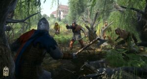 Henry faces a group of bandits with an axe in Kingdom Come:Deliverance