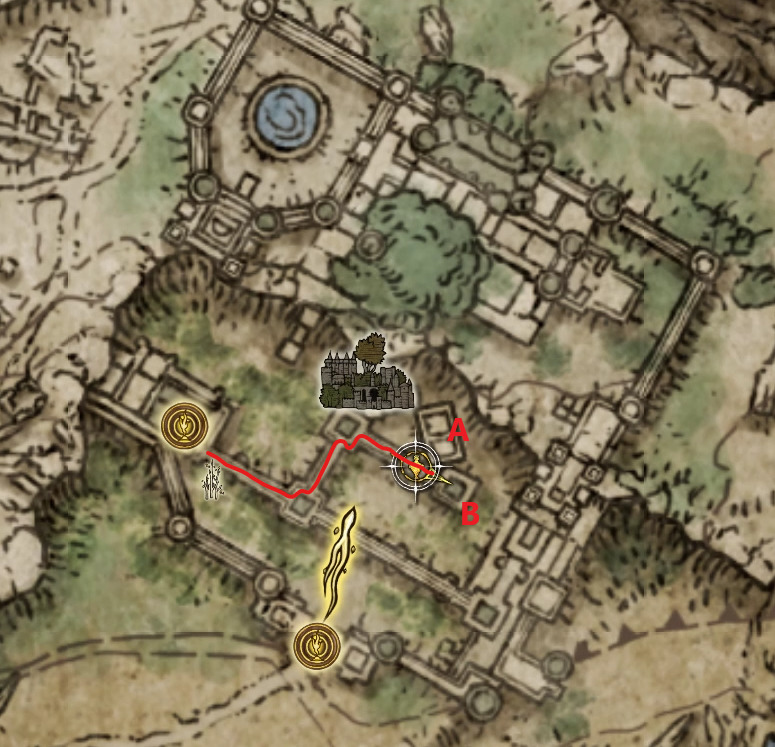 caria manor optional wall path map elden ring