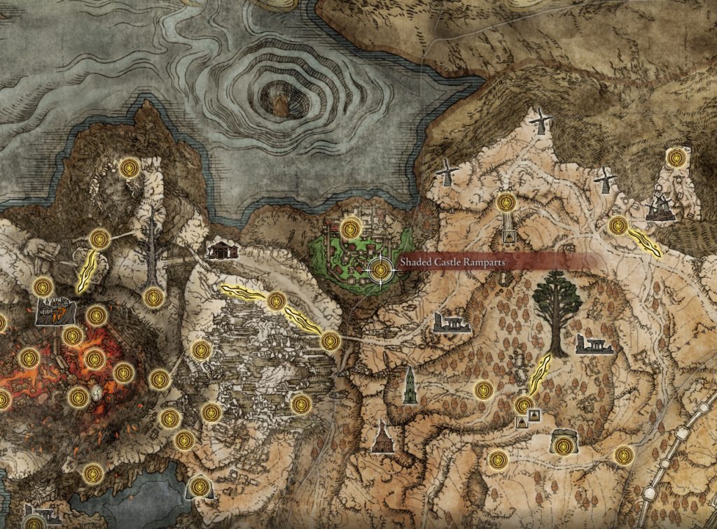 map shaded castle ramparts site of grace elden ring