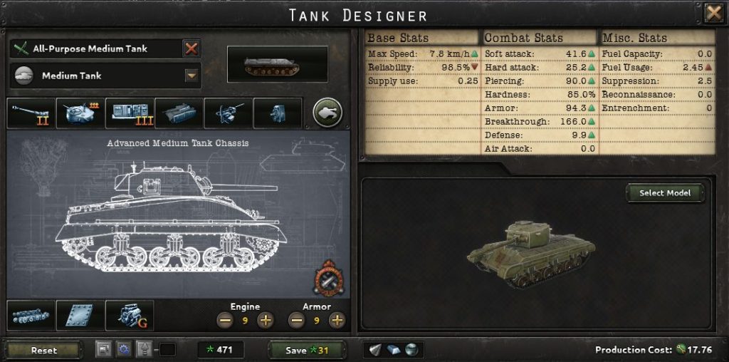 A medium tank design in Hearts of Iron 4.