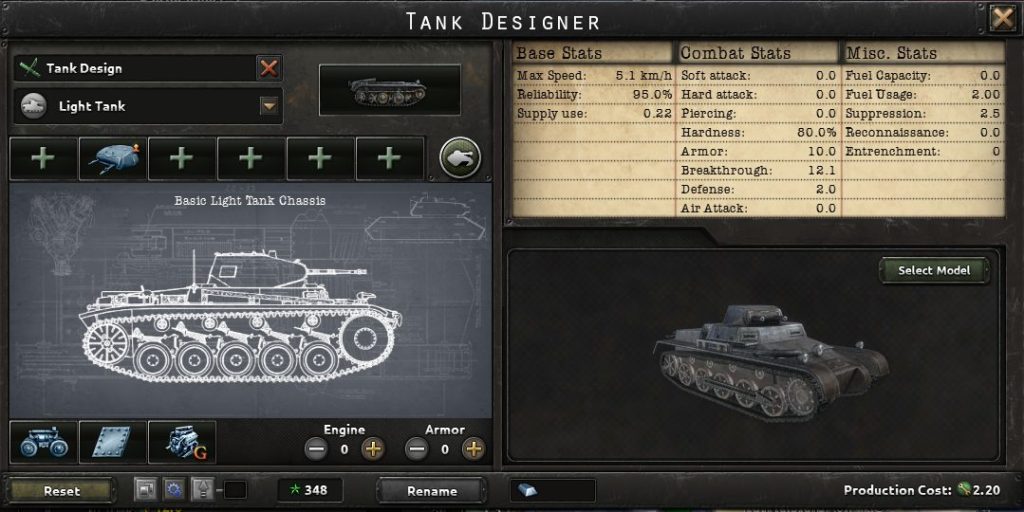 The tank designer interface in Hearts of Iron 4.