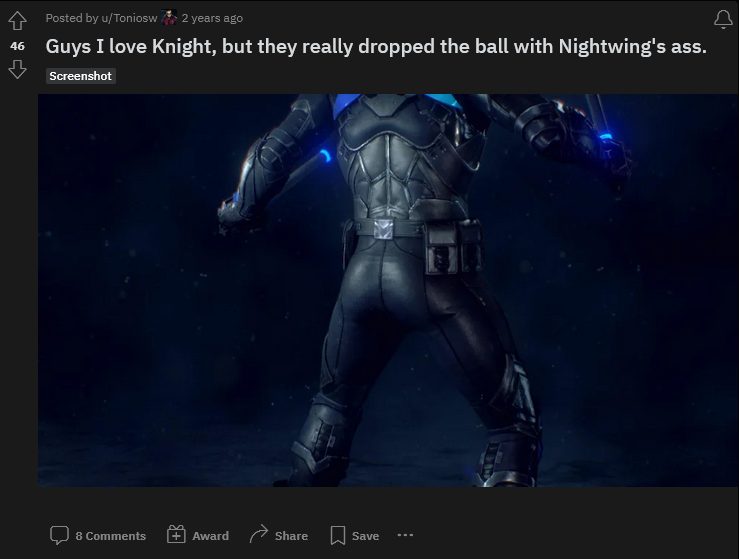 gotham knights nightwing community reacts to his butt