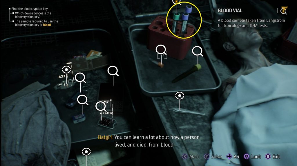 gotham knights puzzle mission 1.2 find the biodecryption key blood vial