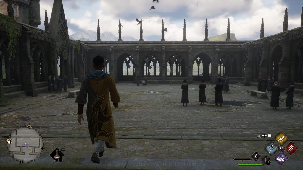 hogwarts legacy gameplay showcase courtyard outside