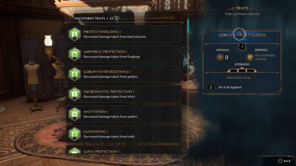 hogwarts legacy apply traits gear loom gameplay showcase ii