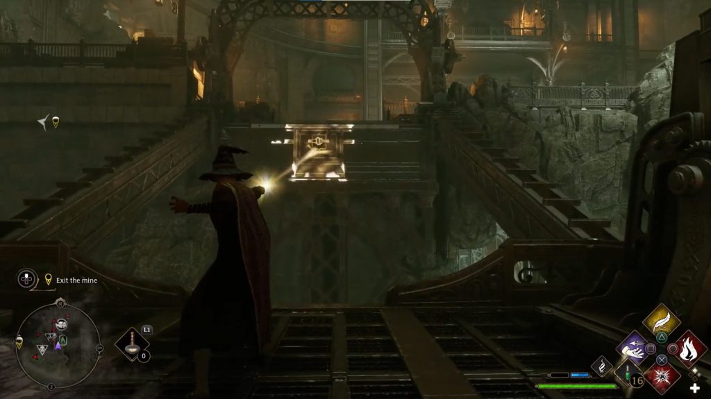 Hogwarts Legacy witch casts Accio on stairs