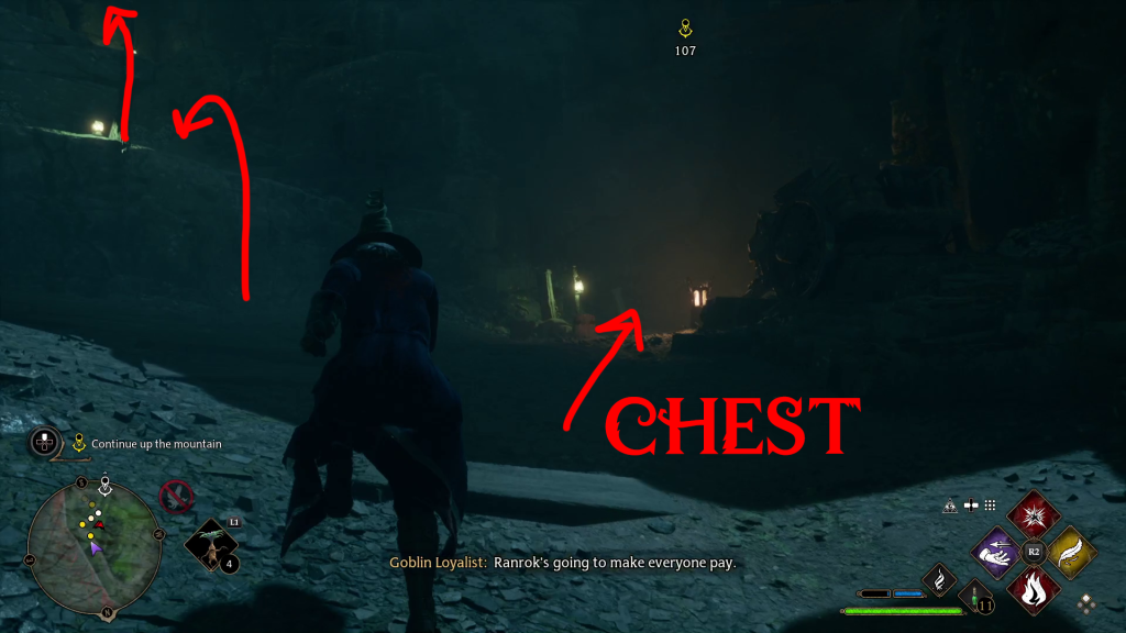 chest and ledges in the shadow of the mountain quest walkthrough hogwarts legacy
