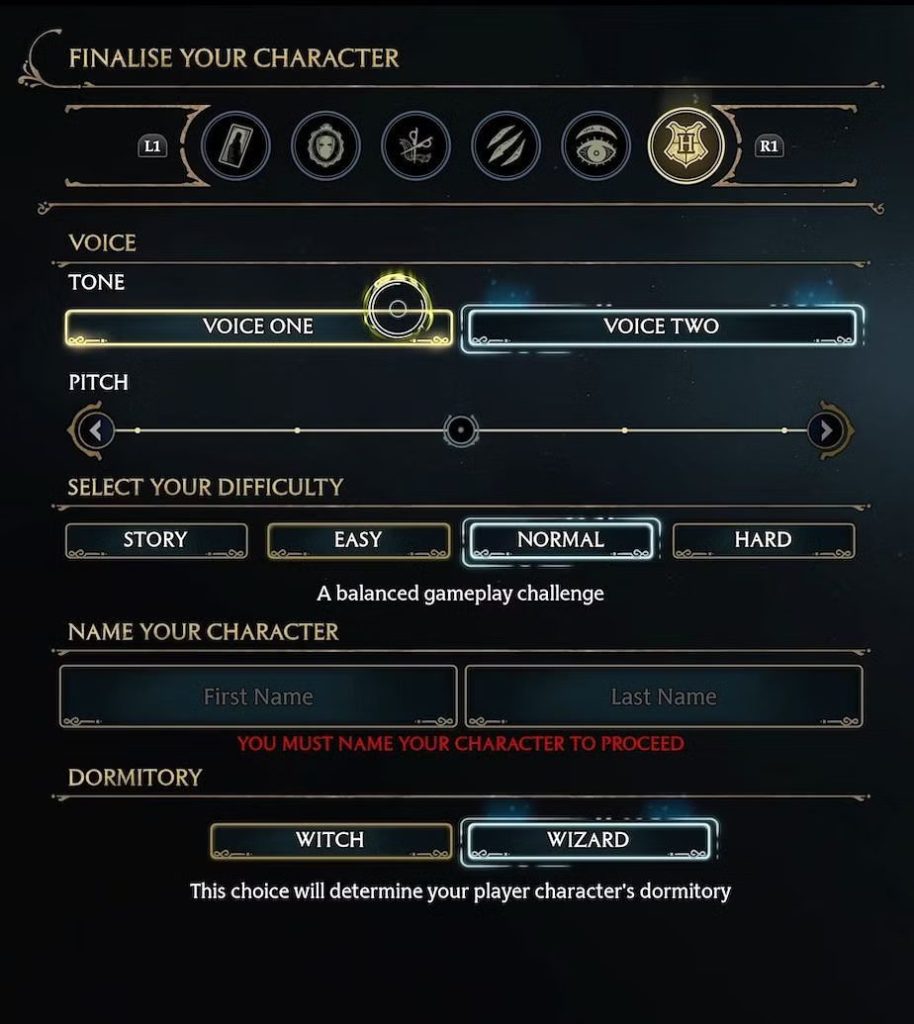 hogwarts legacy difficulty select