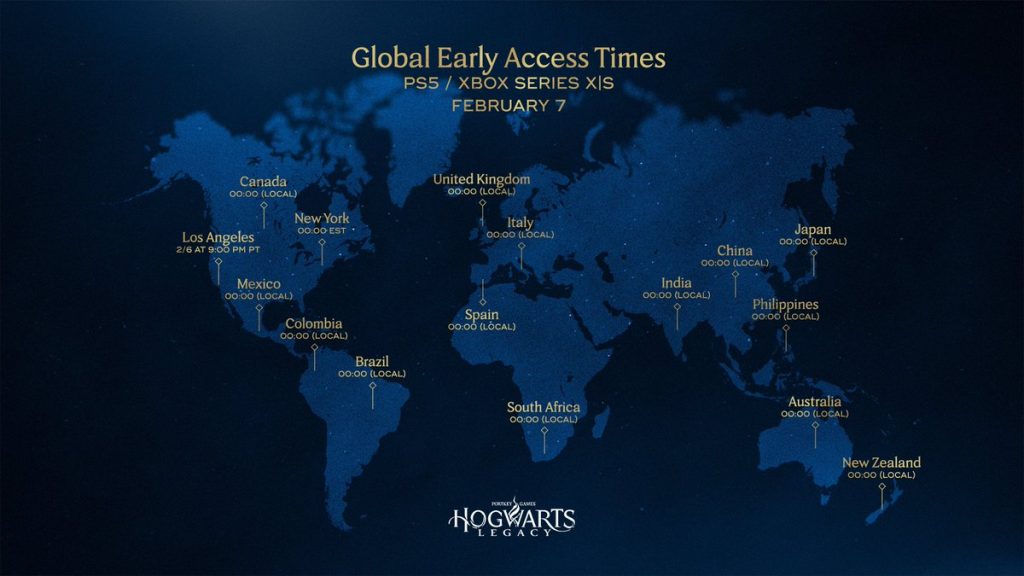 hogwarts legacy early access times console map