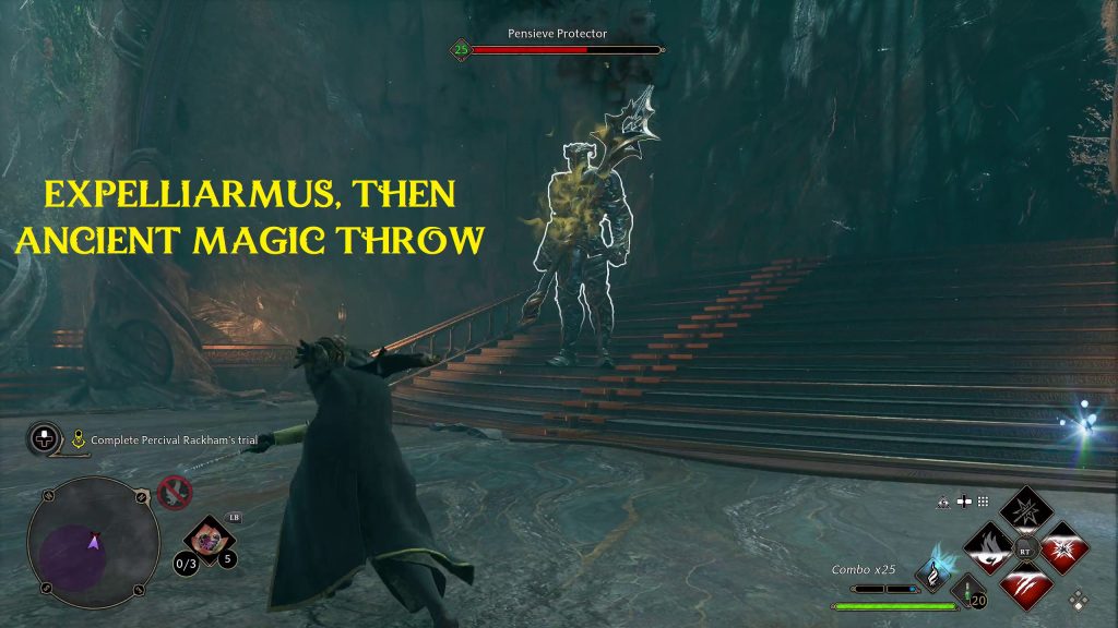 hogwarts legacy percival rackhams trial 20 2 combat arena weapon throw