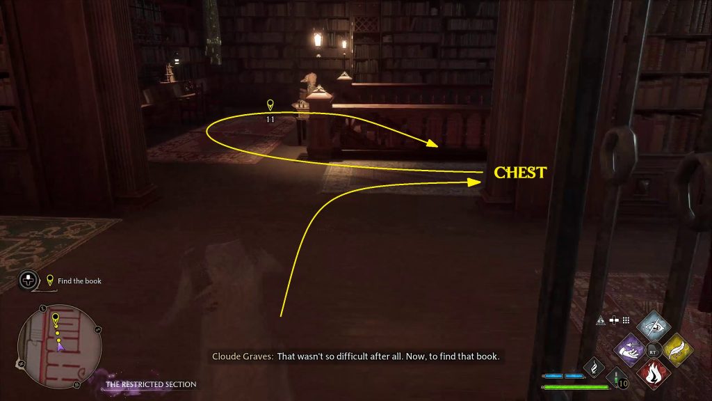 hogwarts legacy quest secrets of the restricted section chest and stairs 1
