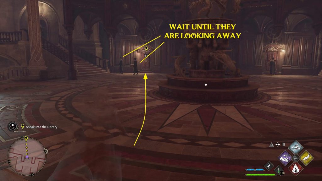 hogwarts legacy quest secrets of the restricted section wait until they are looking away