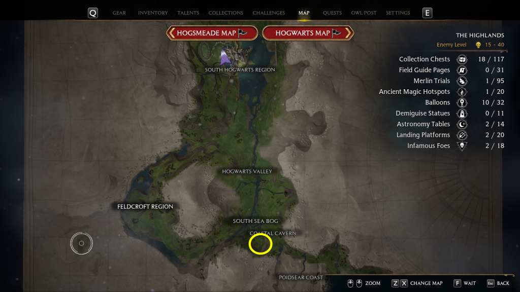 how to get to poidsear coast world map view of coastal cavern quest walkthrough hogwarts legacy 1