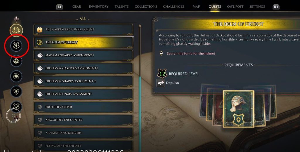 main quests tab menu hogwarts legacy