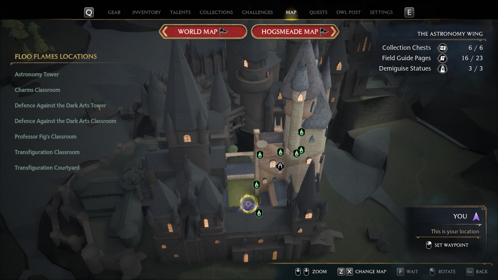 hogwarts castle astronomy wing collection chest vi map location