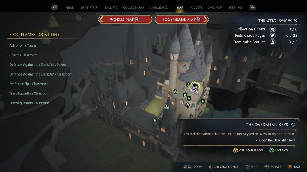 hogwarts legacy daedalian keys 1 3 quest map astronomy tower