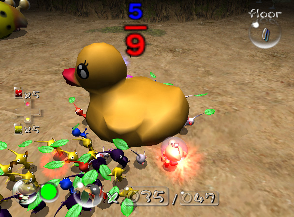 Pikmin 2- An army of pikmin collecting a rubber duck