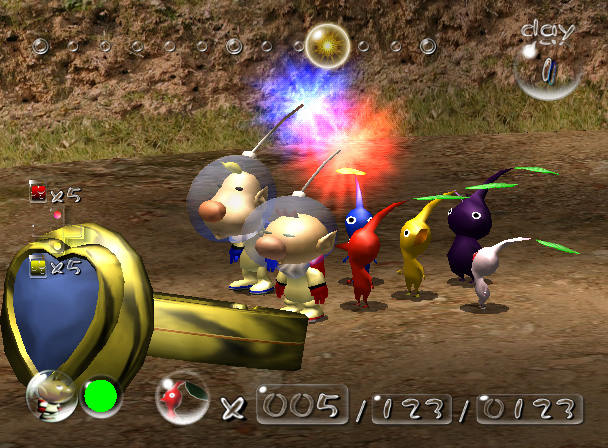 Pikmin 2- Olimar, Louie, and some Pikmin standing together
