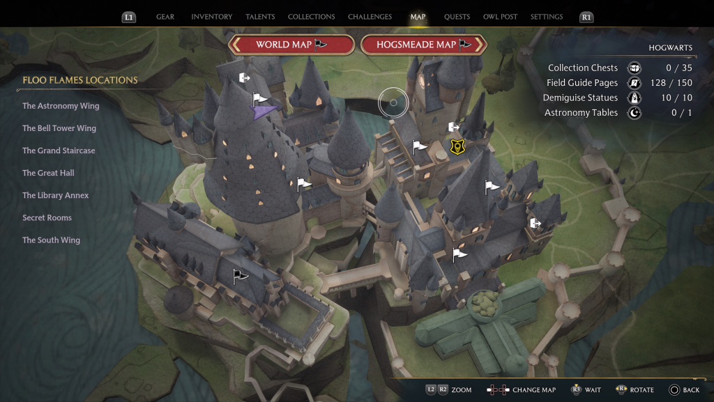hogwarts legacy field guide clock tower moth frame map