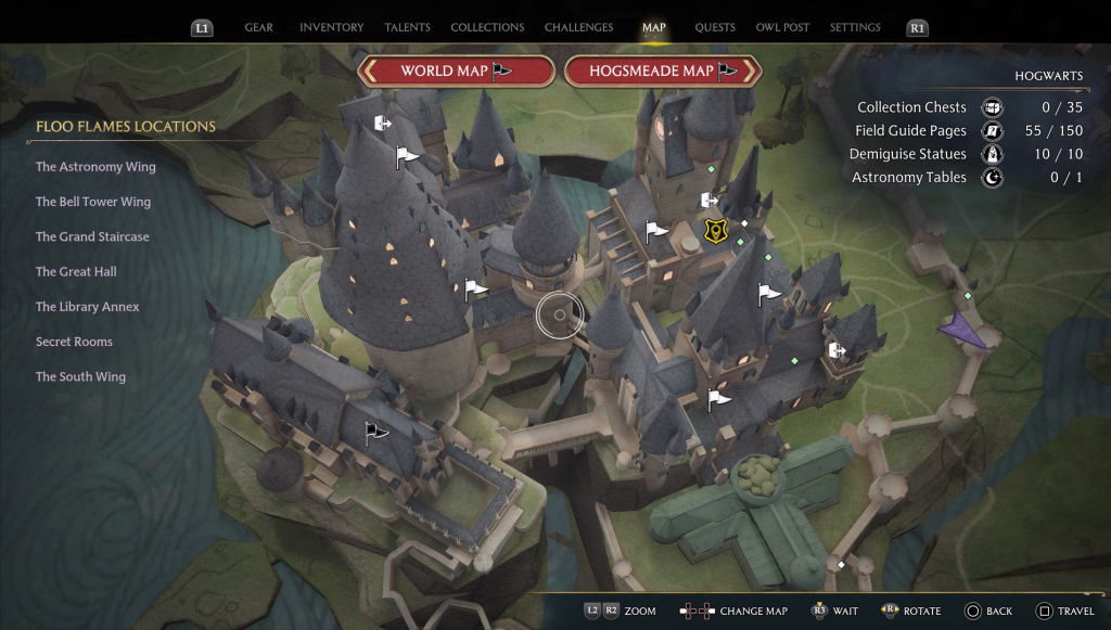 hogwarts legacy field guide courtyard dragon brazier map