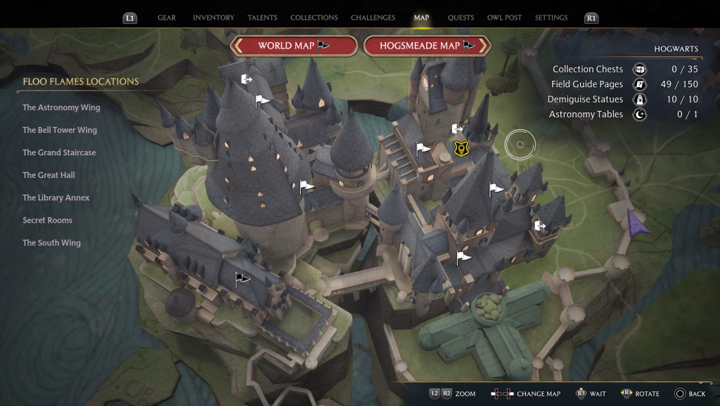 hogwarts legacy field guide courtyard moth frame map