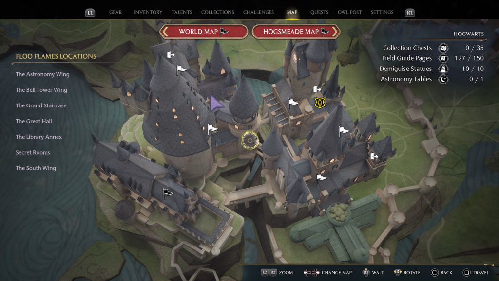 hogwarts legacy field guide gryffindor tower moth frame map