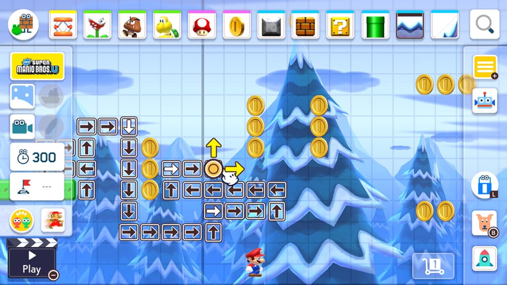 An image of the level editor from Mario Maker 2. 