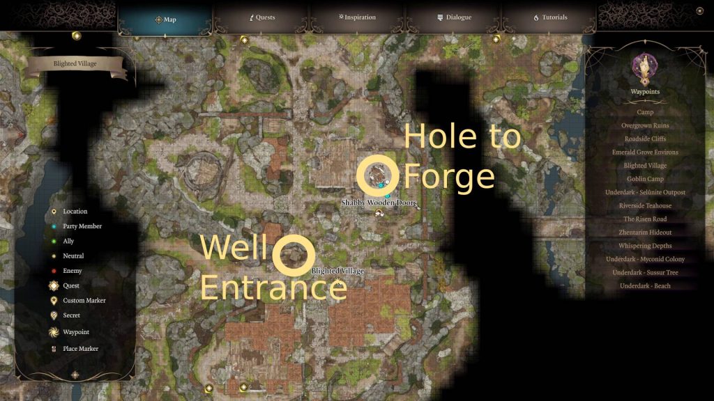 baldurs gate 3 whispering depths guide well and hole to forge on map