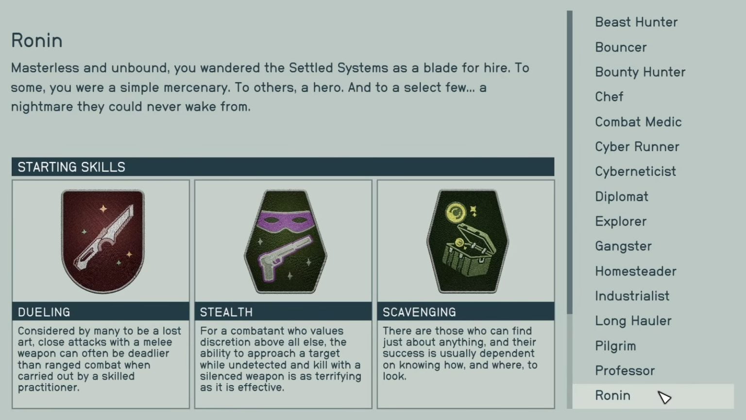 starfield background ronin description