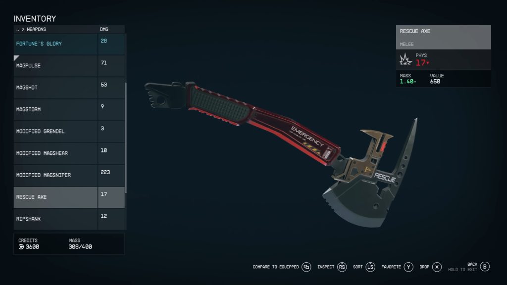 starfield weapon melee rescue axe