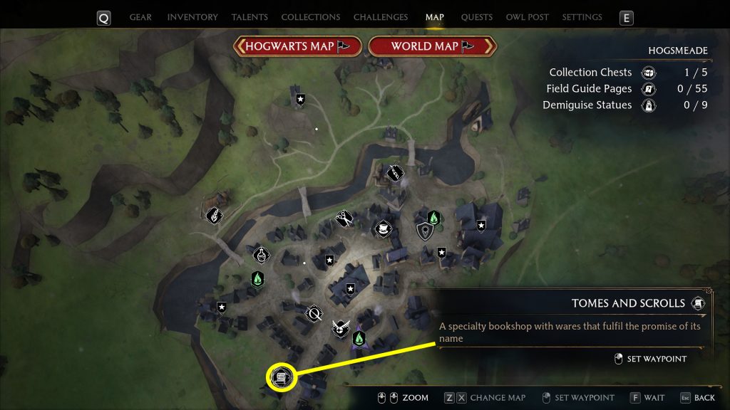 tomes and scrolls location hogwarts legacy vendors map