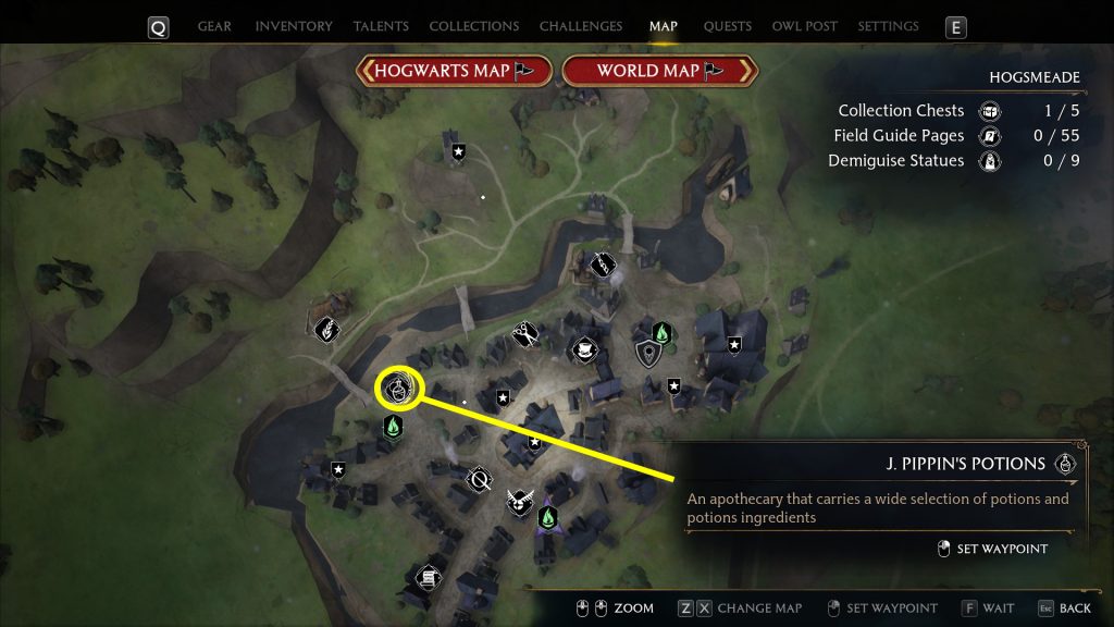 j pippins potions location hogwarts legacy vendors map