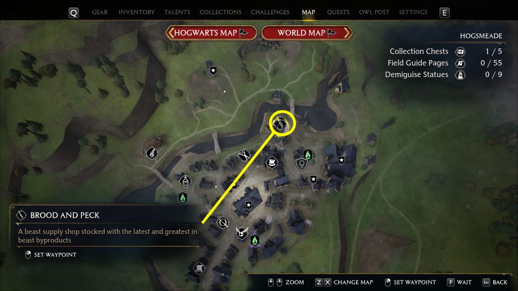 brood and peck location hogwarts legacy vendors map