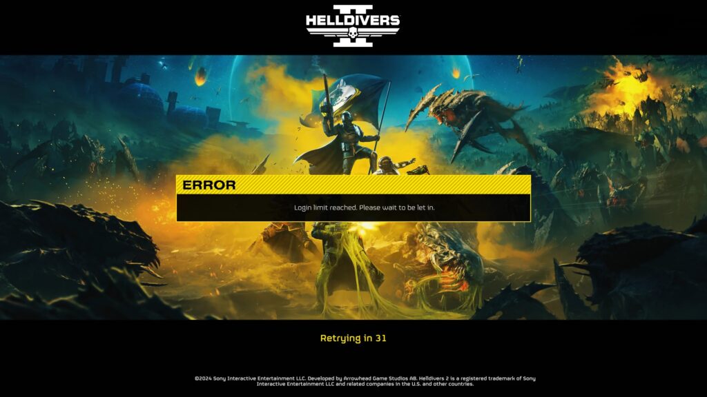 helldivers 2 login screen error