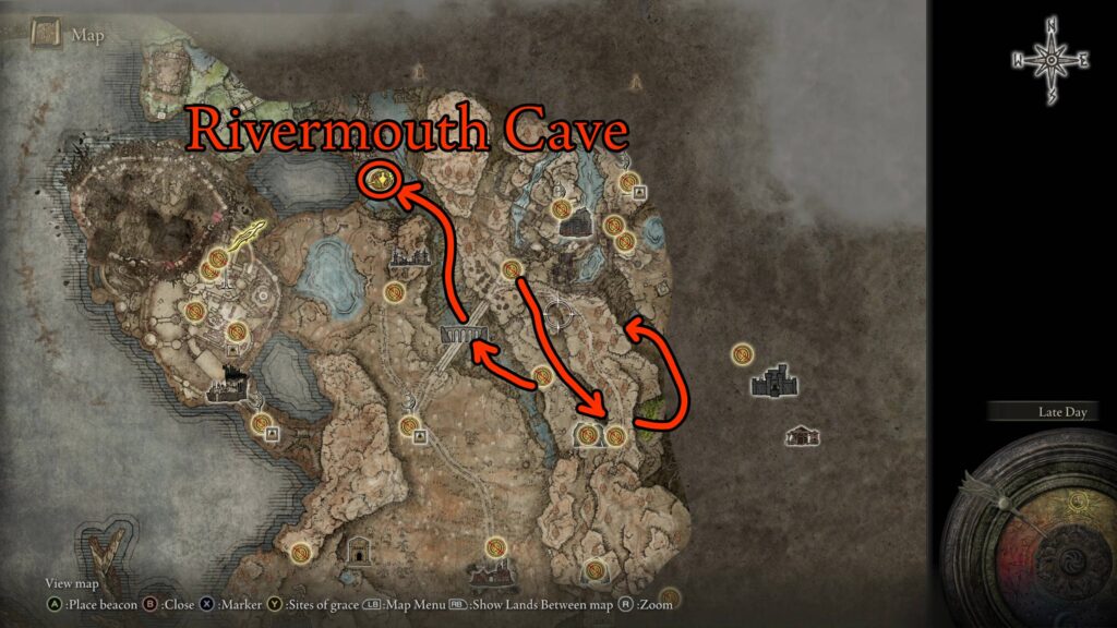 elden ring rivermouth cave guide location on map