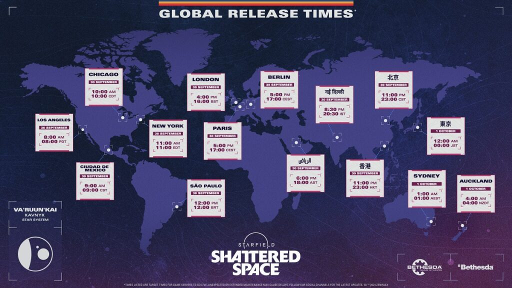 starfield shattered space global launch times