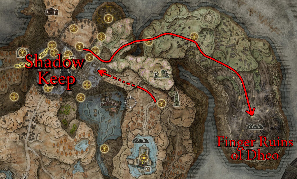 how to get to finger ruins of dheo map elden ring shadow of the erdtree for miyr walkthrough