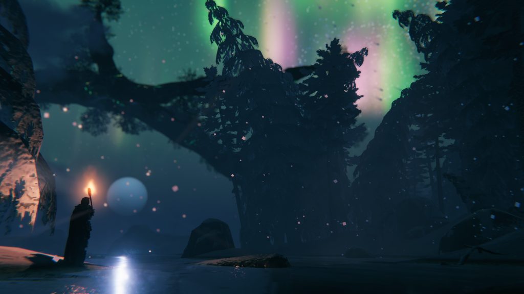 northern biome teaser image valheim holding torch on shoreline