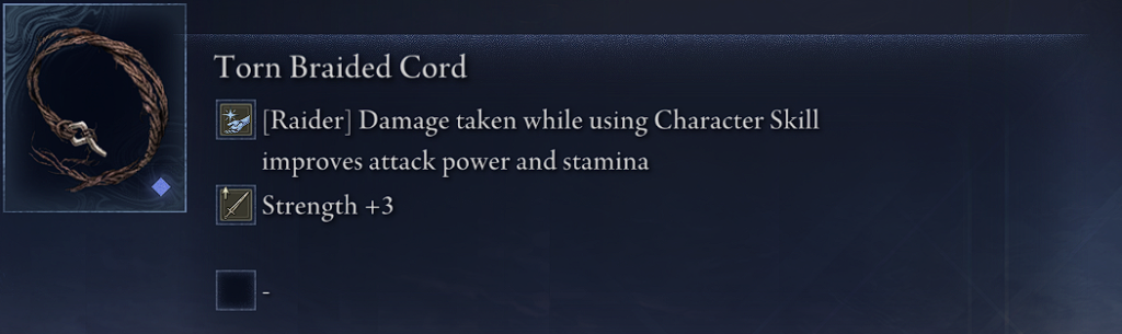 elden ring nightreign raider first remembrance torn braided cord stats
