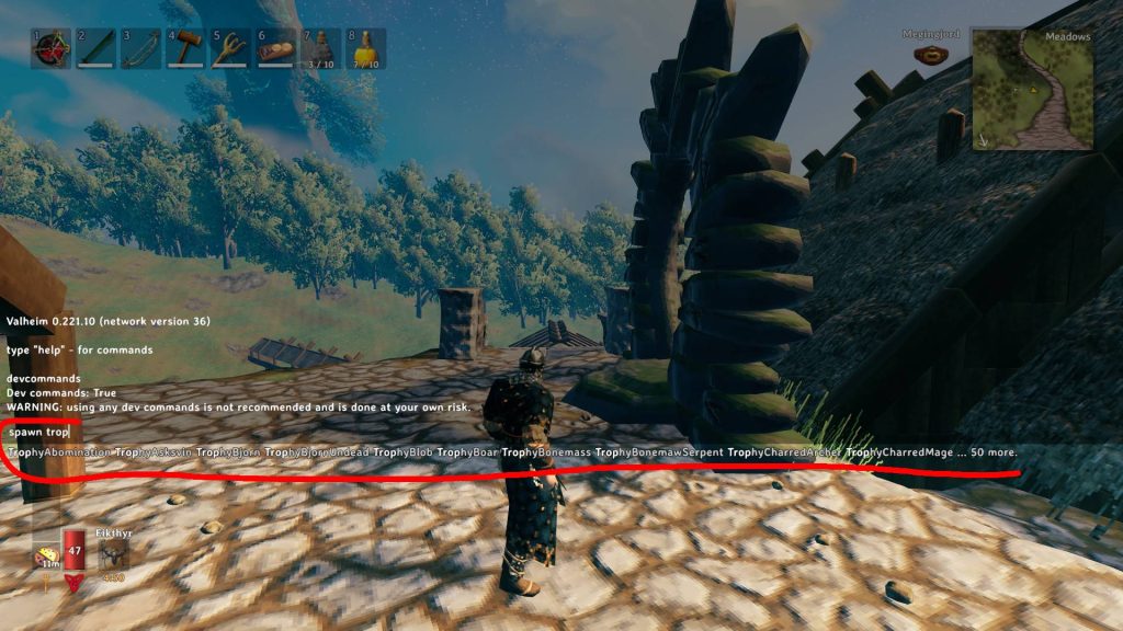 valheim console commands autocomplete