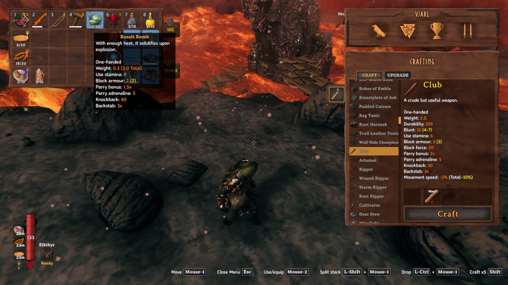 valheim how to walk on lava basalt bomb